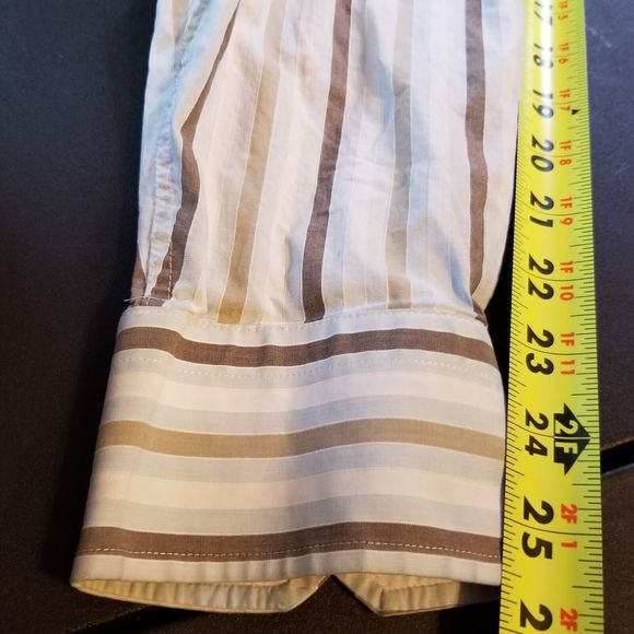 Express Button Up Shirt Men Sz Large 16 Brown Stripes Modern Fit Long Sleeve - Picture 11 of 15